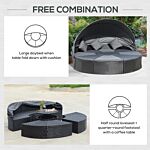 Outsunny 4 Pieces Pe Rattan Garden Daybed Set, Outdoor Wicker Cushioned Round Sofa Bed Conversation Furniture With Coffee Table & Canopy, Black