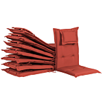 Outdoor Chair Replacement Cushions Set Red Fabric Uv Resistant Thickly Padded 8 Pillows Beliani