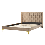 Upholstered Bed Frame Taupe Velvet Eu Double 140x200 Cm 4ft6 Headboard Golden Legs Beliani