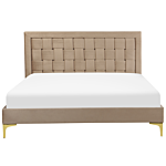 Upholstered Bed Frame Taupe Velvet Eu Double 140x200 Cm 4ft6 Headboard Golden Legs Beliani