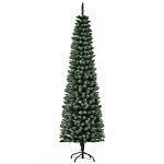 Homcom 6.5ft Artificial Snow Dipped Christmas Tree Xmas Pencil Tree Holiday Home Indoor Decoration With Foldable Black Stand, Green