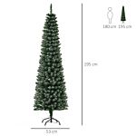 Homcom 6.5ft Artificial Snow Dipped Christmas Tree Xmas Pencil Tree Holiday Home Indoor Decoration With Foldable Black Stand, Green