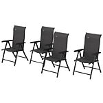 Outsunny 4 Pcs Outdoor Rattan Folding Chair Set With 7 Levels Adjustable Backrest For Patio, Lawn