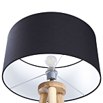 Floor Lamp Black With Light Wooden Frame 140 Cm Fabric Drum Shade Tripod Modern Design Beliani