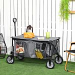 Outsunny Garden Trolley, Cargo Traile On Wheels, Folding Collapsible Camping Trolley, Outdoor Utility Wagon, Dark Grey