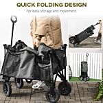 Outsunny Garden Trolley, Cargo Traile On Wheels, Folding Collapsible Camping Trolley, Outdoor Utility Wagon, Dark Grey