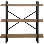 3 Tier Bookcase Dark Wood With Black Metal Frame Open Shelves Industrial Cross-back Home Storage Minimalist Freestanding Unit Beliani