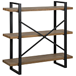 3 Tier Bookcase Dark Wood With Black Metal Frame Open Shelves Industrial Cross-back Home Storage Minimalist Freestanding Unit Beliani