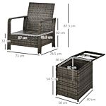 Outsunny 3 Pcs Pe Rattan Wicker Garden Furniture Patio Bistro Set Weave Conservatory Sofa Storage Table And Chairs Set Grey Cushion & Wicker