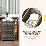 Outsunny 3 Pcs Pe Rattan Wicker Garden Furniture Patio Bistro Set Weave Conservatory Sofa Storage Table And Chairs Set Grey Cushion & Wicker