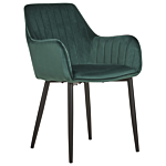 Set Of 2 Dining Chairs Green Velvet Armrests Black Metal Legs Retro Glam Beliani