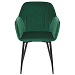 Set Of 2 Dining Chairs Green Velvet Armrests Black Metal Legs Retro Glam Beliani