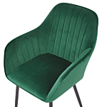 Set Of 2 Dining Chairs Green Velvet Armrests Black Metal Legs Retro Glam Beliani