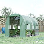 Outsunny Walk In Greenhouse, Garden Polytunnel With Pe Cover, Zipped Roll Up Door And 6 Mesh Windows, 3x2x2m, Green