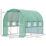 Outsunny Walk In Greenhouse, Garden Polytunnel With Pe Cover, Zipped Roll Up Door And 6 Mesh Windows, 3x2x2m, Green