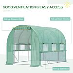 Outsunny Walk In Greenhouse, Garden Polytunnel With Pe Cover, Zipped Roll Up Door And 6 Mesh Windows, 3x2x2m, Green