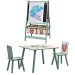 Zonekiz Kids Table And Chair Set And Kids Easel With Paper Roll, Storage Baskets, Kids Activity Furniture Set, Green