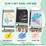 Zonekiz Kids Table And Chair Set And Kids Easel With Paper Roll, Storage Baskets, Kids Activity Furniture Set, Green