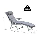 Outsunny Outdoor Patio Sun Lounger Garden Texteline Foldable Reclining Chair Pillow Adjustable Recliner With Cushion - Grey