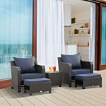 Outsunny 2 Seater Outdoor Rattan Garden Furniture Sofa Set W/ Storage Function Side Table & Ottoman, Deep Coffee