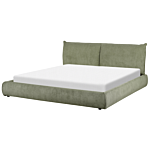 Eu Super King Size Waterbed Green Corduroy Upholstery 6ft With Mattress With Thick Padded Headboard Footboard Modern Style Bedroom Beliani