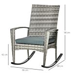 Outsunny Rattan Rocking Chair Rocker Garden Furniture Seater Patio Bistro Relaxer Outdoor Wicker Weave With Cushion - Light Grey