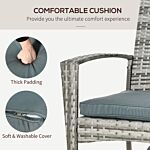 Outsunny Rattan Rocking Chair Rocker Garden Furniture Seater Patio Bistro Relaxer Outdoor Wicker Weave With Cushion - Light Grey