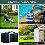Outsunny 9 X 6ft Outdoor Garden Roofed Metal Storage Shed Tool Box With Foundation Ventilation & Doors, Dark Grey