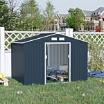 Outsunny 9 X 6ft Outdoor Garden Roofed Metal Storage Shed Tool Box With Foundation Ventilation & Doors, Dark Grey