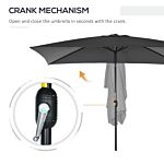 Outsunny 3x2m Patio Parasol Garden Umbrellas Canopy With Aluminum Tilt Crank Rectangular Sun Shade Steel, Black