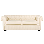 Chesterfield Living Room Set Cream Leather Upholstery Dark Wood Legs 3 Seater Sofa + Armchair Contemporary Beliani