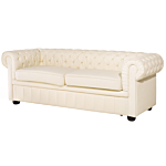 Chesterfield Living Room Set Cream Leather Upholstery Dark Wood Legs 3 Seater Sofa + Armchair Contemporary Beliani