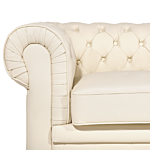 Chesterfield Living Room Set Cream Leather Upholstery Dark Wood Legs 3 Seater Sofa + Armchair Contemporary Beliani