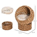 Pawhut Wicker Cat Bed, Raised Rattan Cat Basket With Cylindrical Base, Soft Washable Cushion, Brown, 50 X 42 X 60 Cm