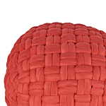 Pouffe Red Velvet 45 X 35 Cm Basket Weave Handmade Round Eps Filling Footstool Ottoman Beliani