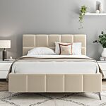 5'0 Fabric Bed - Beige - Linen