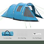 Outsunny 3-4 Man Tunnel Tent, Two Room Camping Tent With Windows And Covers, Portable Carry Bag, For Fishing, Hiking, Sports, Festival - Blue