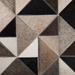 Rug Grey And Beige Leather 140 Cm Modern Patchwork Hand Woven Round Carpet Beliani