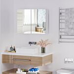 Homcom Double Door Mirror Cabinet, Wall Mounted Glass Cabinet, Storage Unit Bathroom Shelf Organiser, Wooden Frame 80l X 60h X 15dcm, White