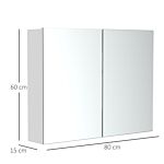 Homcom Double Door Mirror Cabinet, Wall Mounted Glass Cabinet, Storage Unit Bathroom Shelf Organiser, Wooden Frame 80l X 60h X 15dcm, White