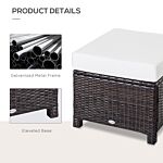 Outsunny Rattan Footstool Wicker Ottoman With Padded Seat Cushion Outdoor Patio Furniture For Backyard Garden Poolside Living Room 50x50x35cm Brown