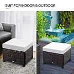 Outsunny Rattan Footstool Wicker Ottoman With Padded Seat Cushion Outdoor Patio Furniture For Backyard Garden Poolside Living Room 50x50x35cm Brown