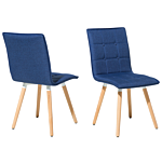 Set Of 2 Dining Chairs Blue Fabric Upholstery Light Wood Legs Modern Eclectic Style Beliani