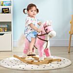 Homcom Wooden Rocking Horse With Music, Sound, Saddle For 3-6 Years