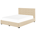 Eu Double Size Bed Beige Fabric 5ft3 Upholstered Frame Buttoned Headrest With Storage Drawers Beliani