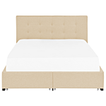 Eu Double Size Bed Beige Fabric 5ft3 Upholstered Frame Buttoned Headrest With Storage Drawers Beliani