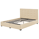 Eu Double Size Bed Beige Fabric 5ft3 Upholstered Frame Buttoned Headrest With Storage Drawers Beliani