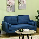 Homcom 143cm Loveseat Sofa For Bedroom Upholstered 2 Seater Sofa With Back Cushions And Pillows, Blue