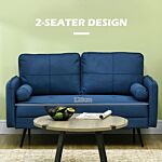 Homcom 143cm Loveseat Sofa For Bedroom Upholstered 2 Seater Sofa With Back Cushions And Pillows, Blue