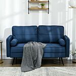 Homcom 143cm Loveseat Sofa For Bedroom Upholstered 2 Seater Sofa With Back Cushions And Pillows, Blue